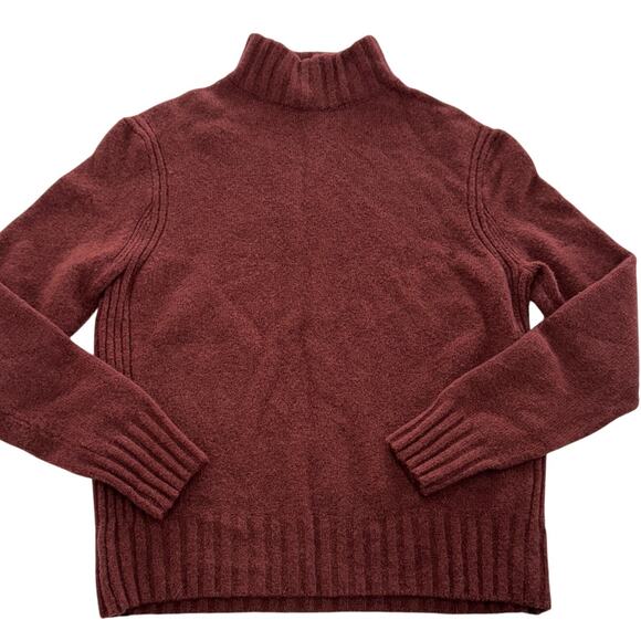 Point Sur Sweater Womens Large Burgundy Mock Neck Merino Alpaca Blend Ribbed - Picture 1 of 10